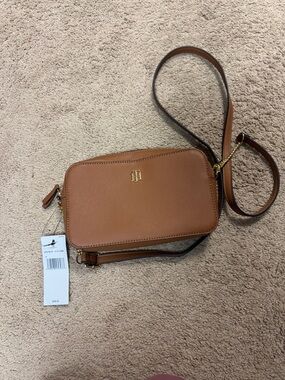 Tommy Hilfiger Cognac Brown Saffiano Leather Crossbody